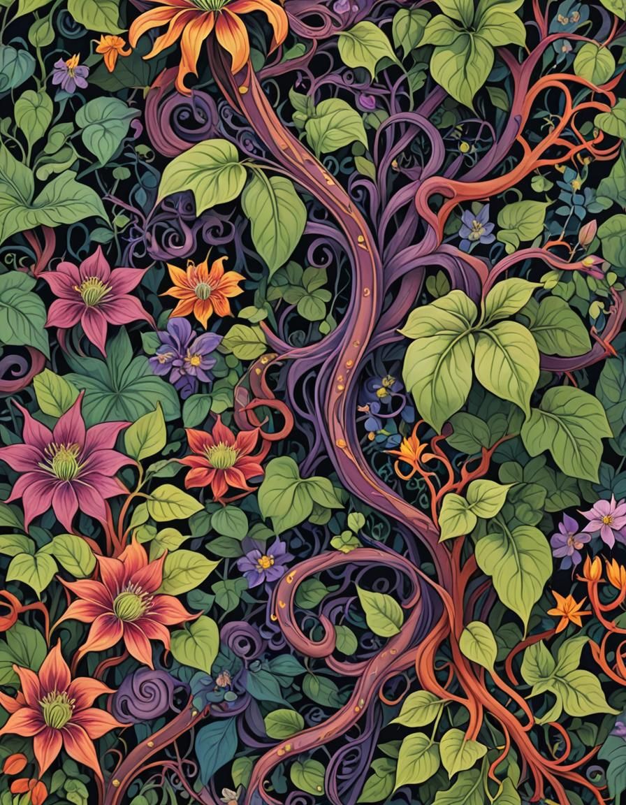 Psychedelic Botanical Digital Art Inspired by Paul Ranson