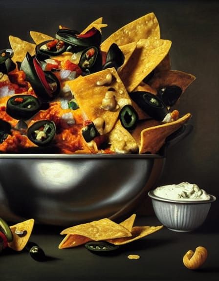 Hyperdetailed Nachos Still Life in Baroque Style
