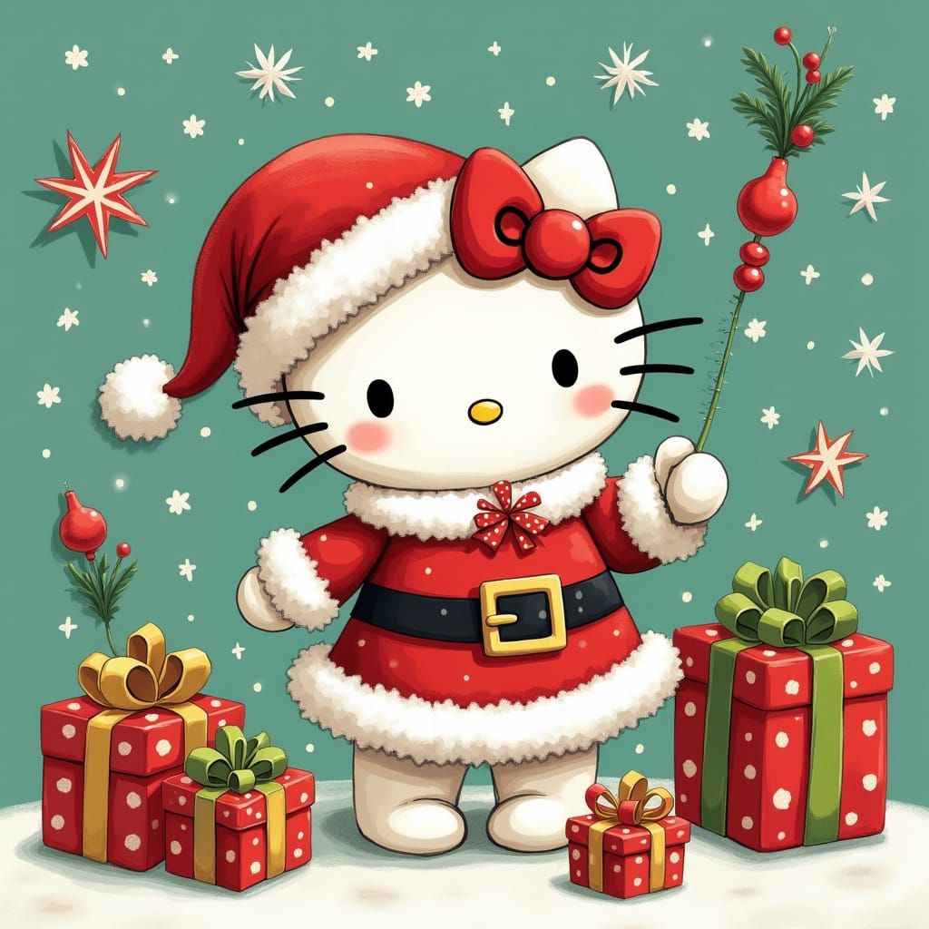 Hello Kitty's Christmas Caper: A Whimsical Art Piece