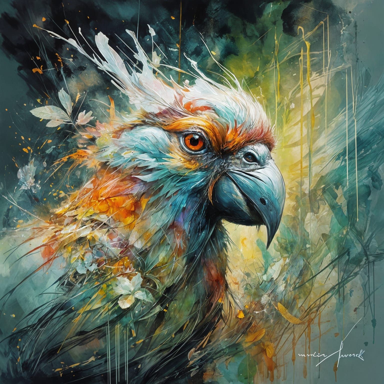 Illuminated Glass Parrot: Fantasycore Watercolor Art
