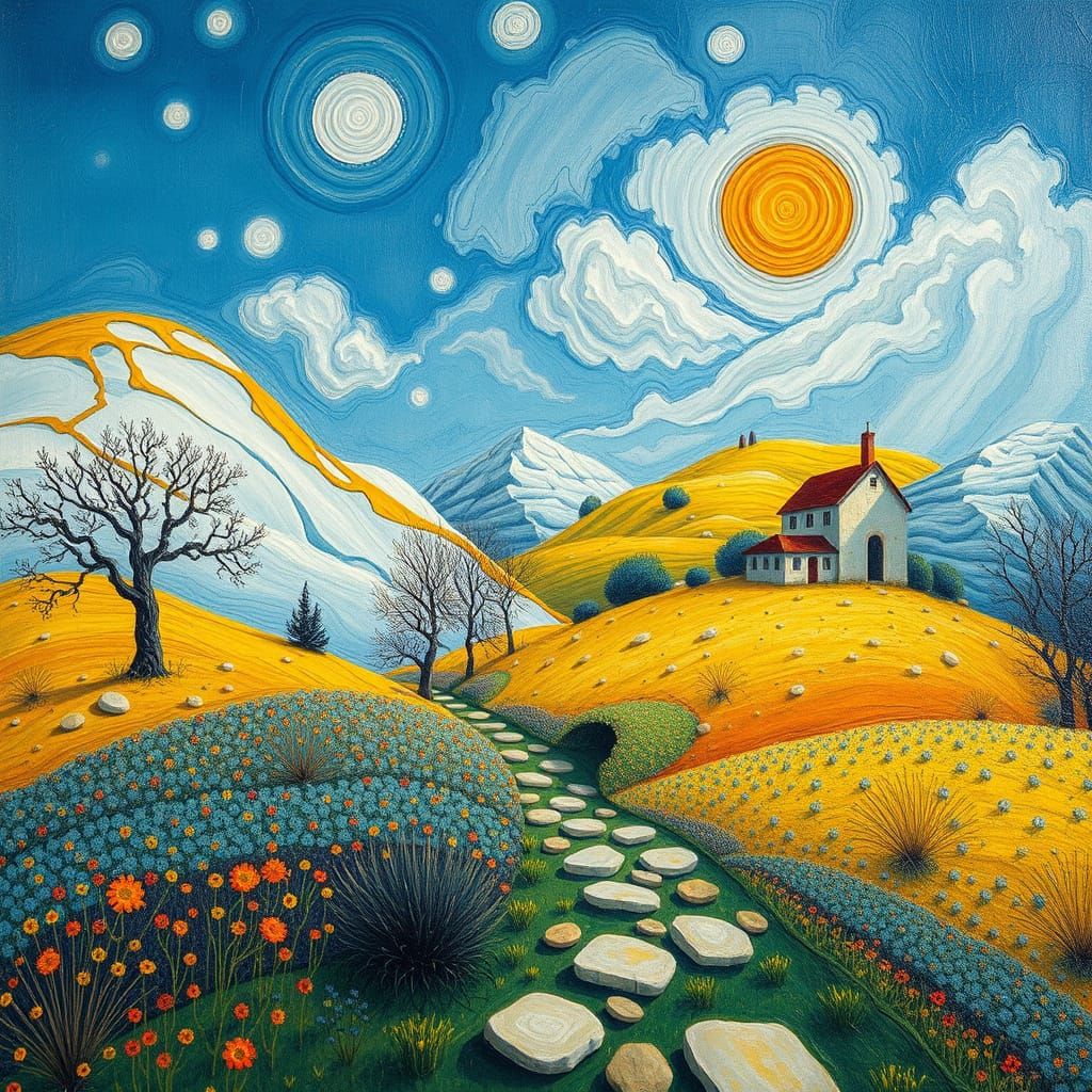 Colorful Landscape in Impasto Oil Painting Style