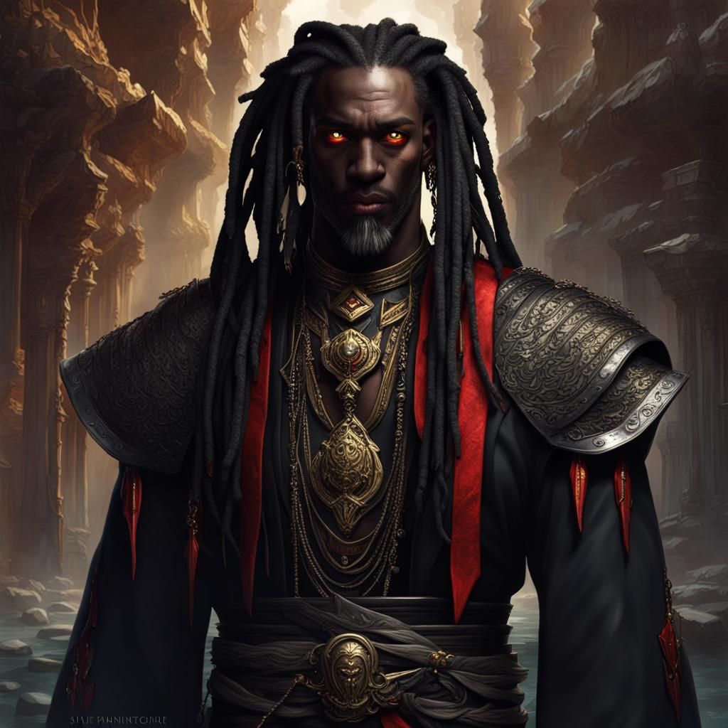 Demonic Warrior with Silver Dreadlocks: Fantasy Art