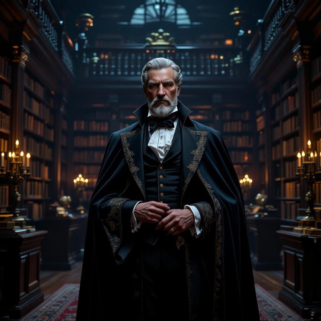 Victorian Gentleman in Dim Library Matte Painting