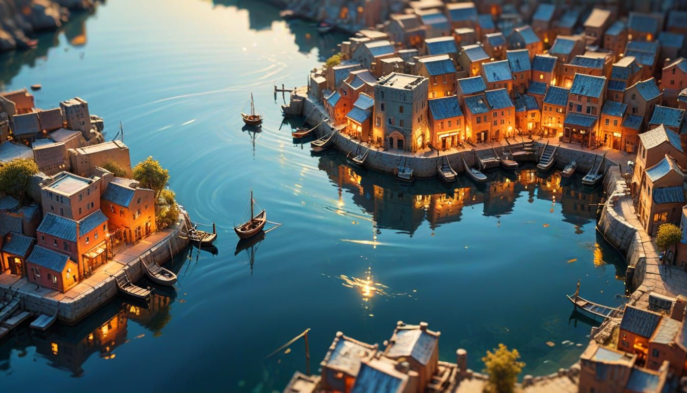 Abstract Ancient Harbor Reflections in Earthy Tones