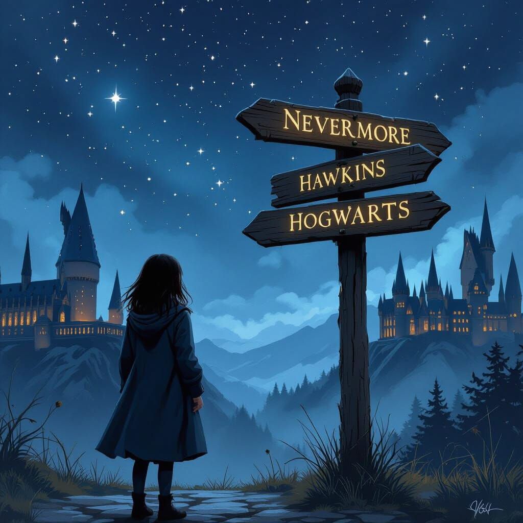 Girl Chooses Between Nevermore, Hawkins, and Hogwarts