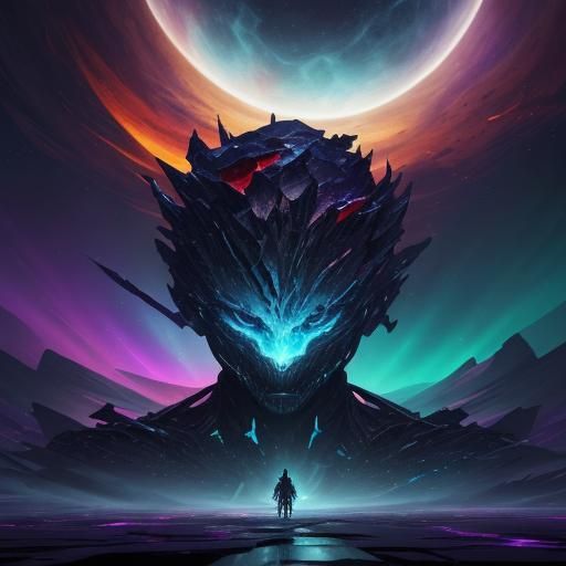 Fractal Being with Orbiting Shards, Digital Art