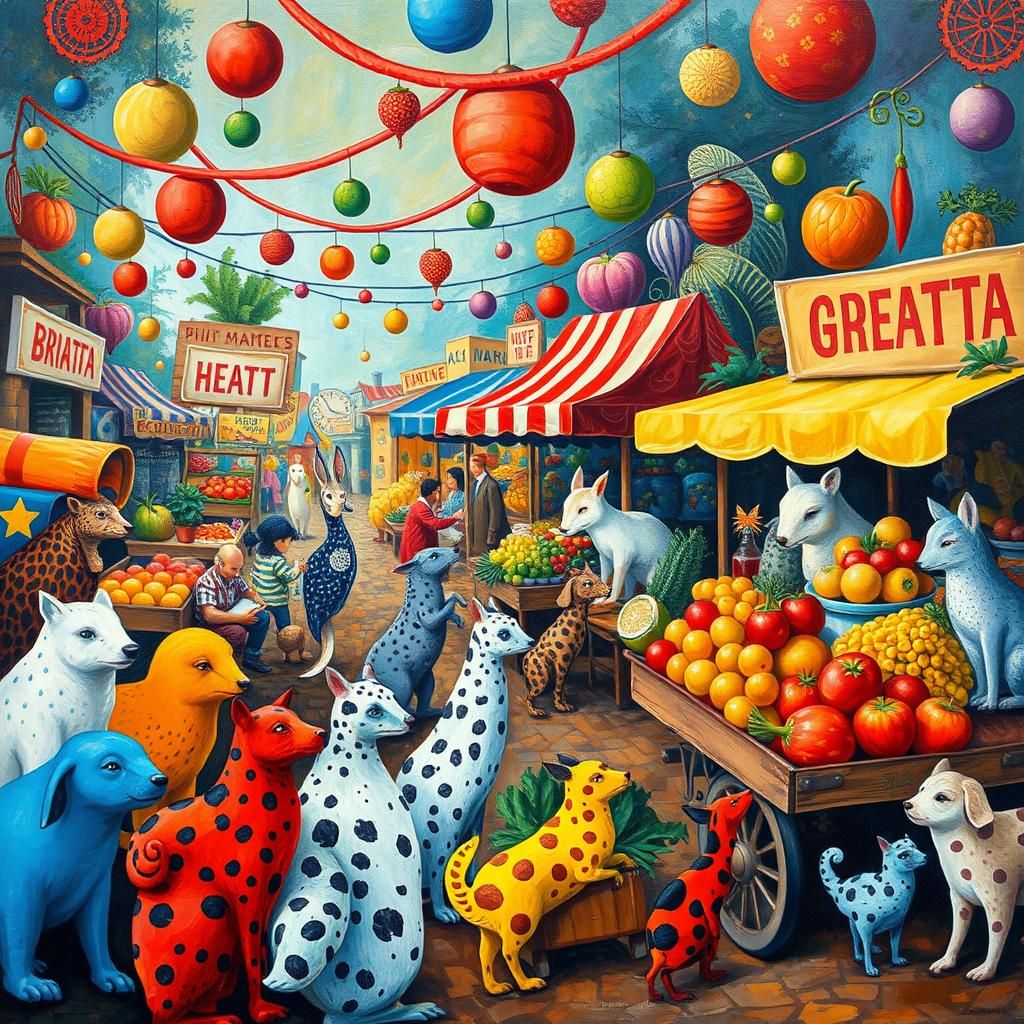 Whimsical Animal Marketplace Inspired by Chagall, Rousseau, ...