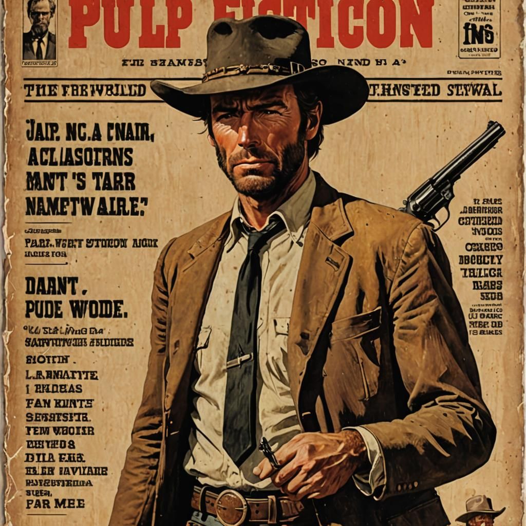 Wild West Cowboy Pulp Magazine Cover Illustration