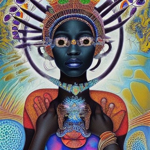 Goddess with Glowing Eyes: Photorealistic Surreal Collage