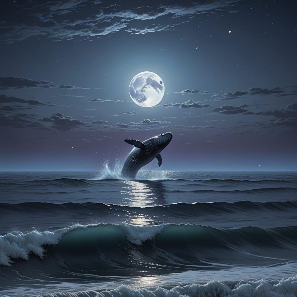 Ethereal Moonlit Whale at the Edge of the World