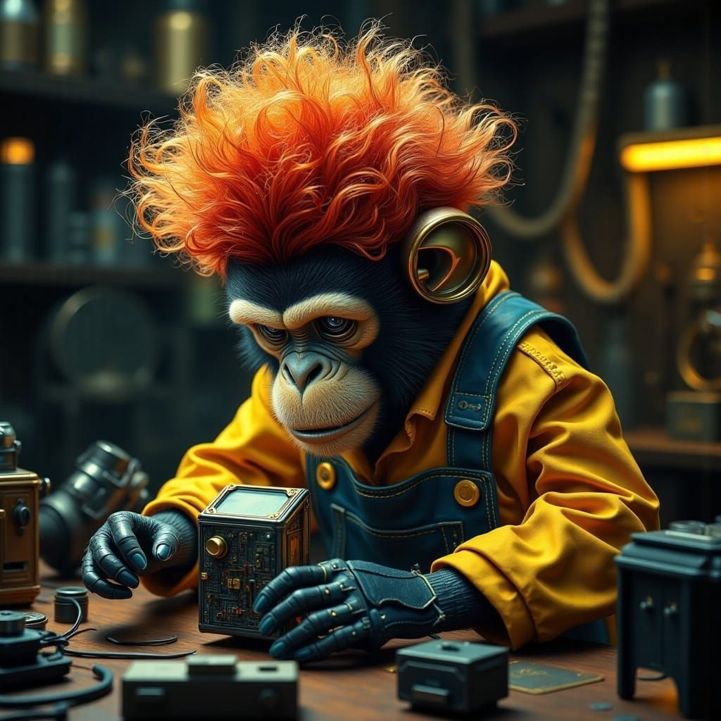 Node Monkey in Clown Hair, Working on a Ship's Hull