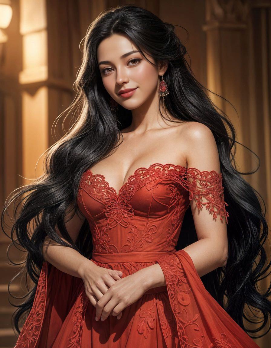 Gorgeous Mexican Woman in Anime Style Red Dress