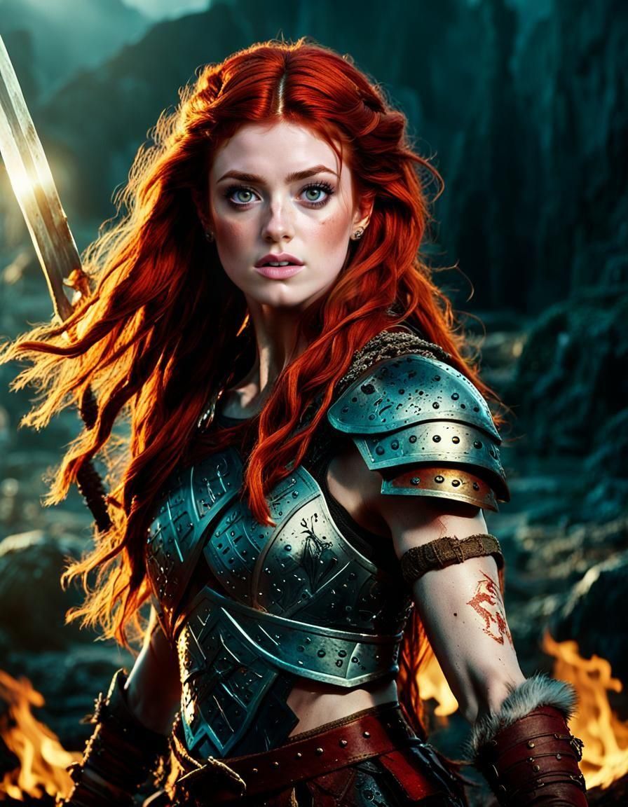 Red Sonja: Athletic Barbarian Warrior in Cinematic Portrait