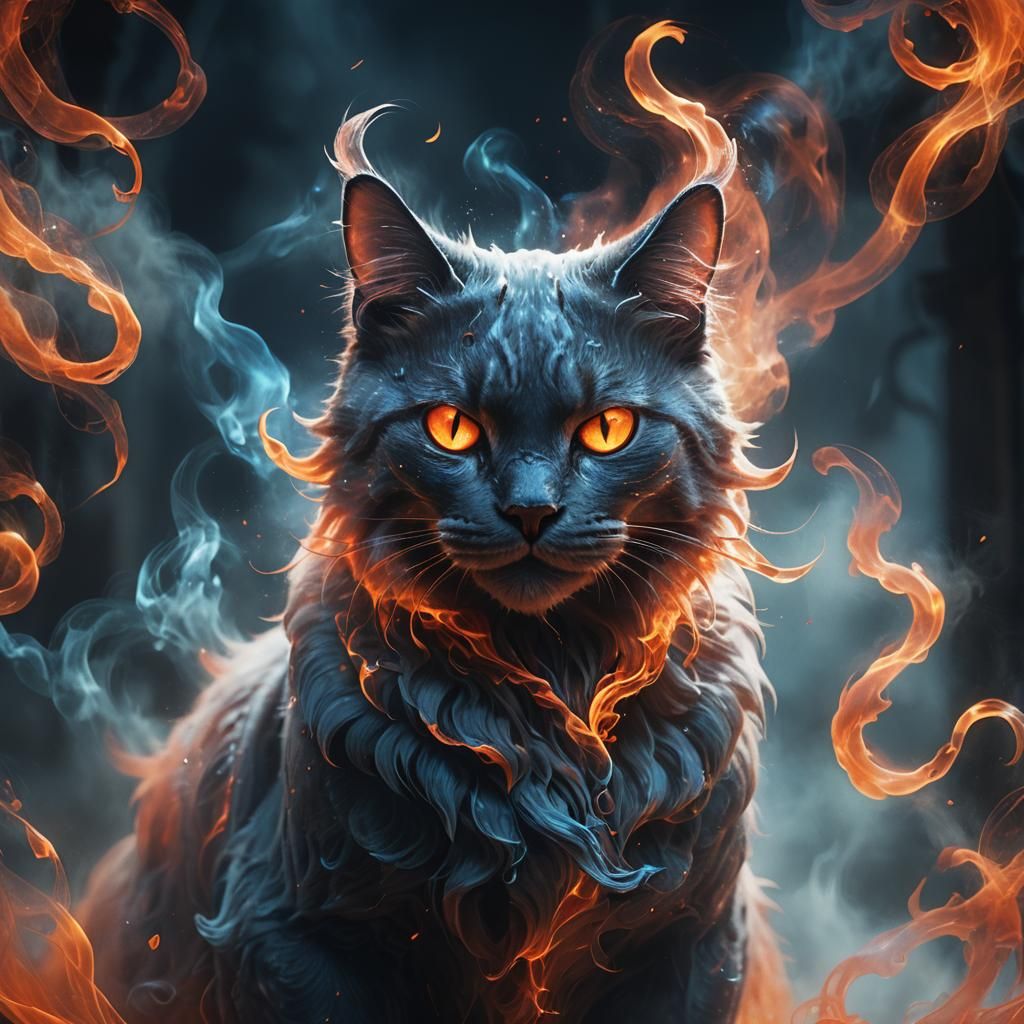 Ghost Cat Portrait in Dark Fantasy Style