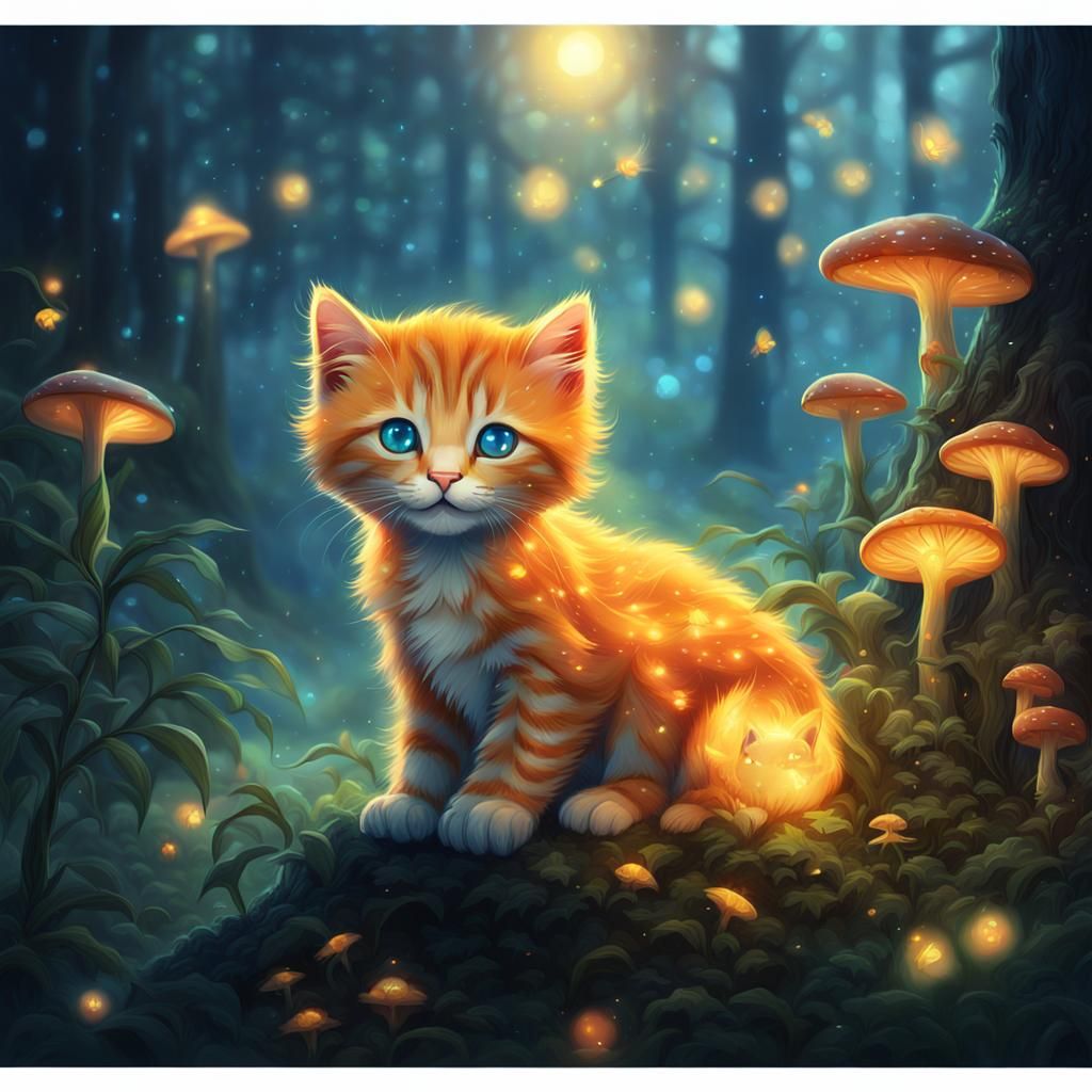 Ginger Kitten's Mystical Forest Adventure in Fantasy Art