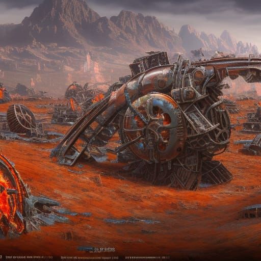 Hellish Scrap Metal Field: Detailed Matte Painting