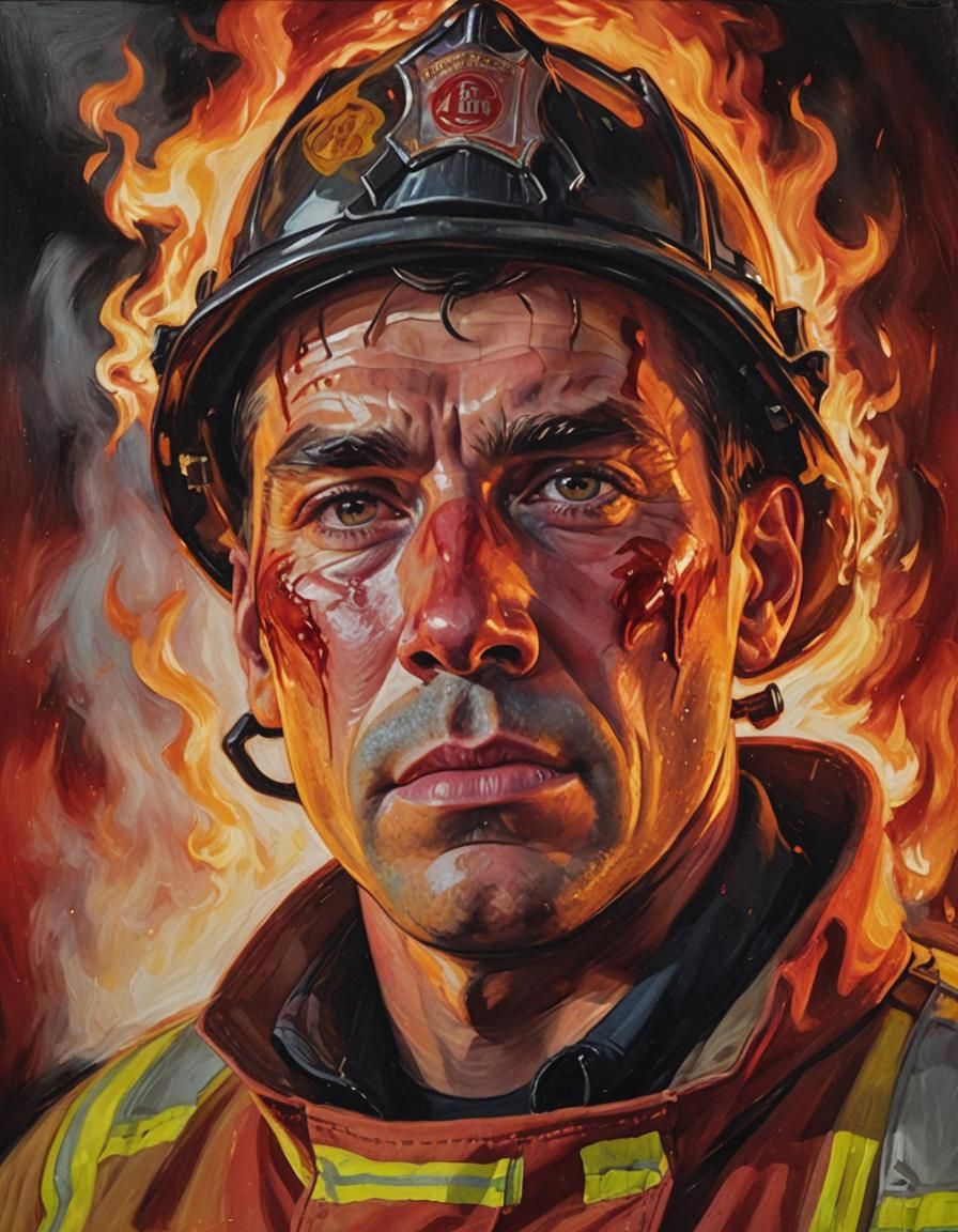 Firefighter Portrait in Oil Paint Style