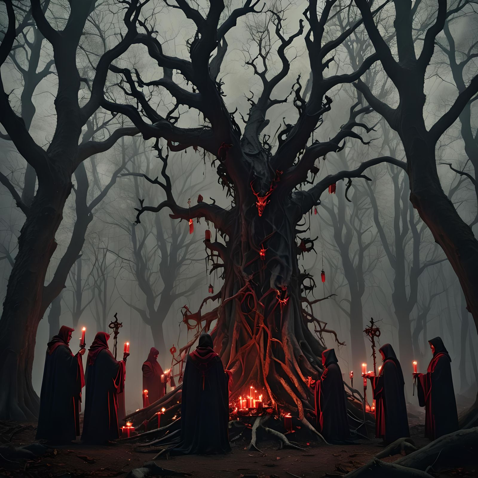 Eerie Ritual Scene in Gothic Horror Style