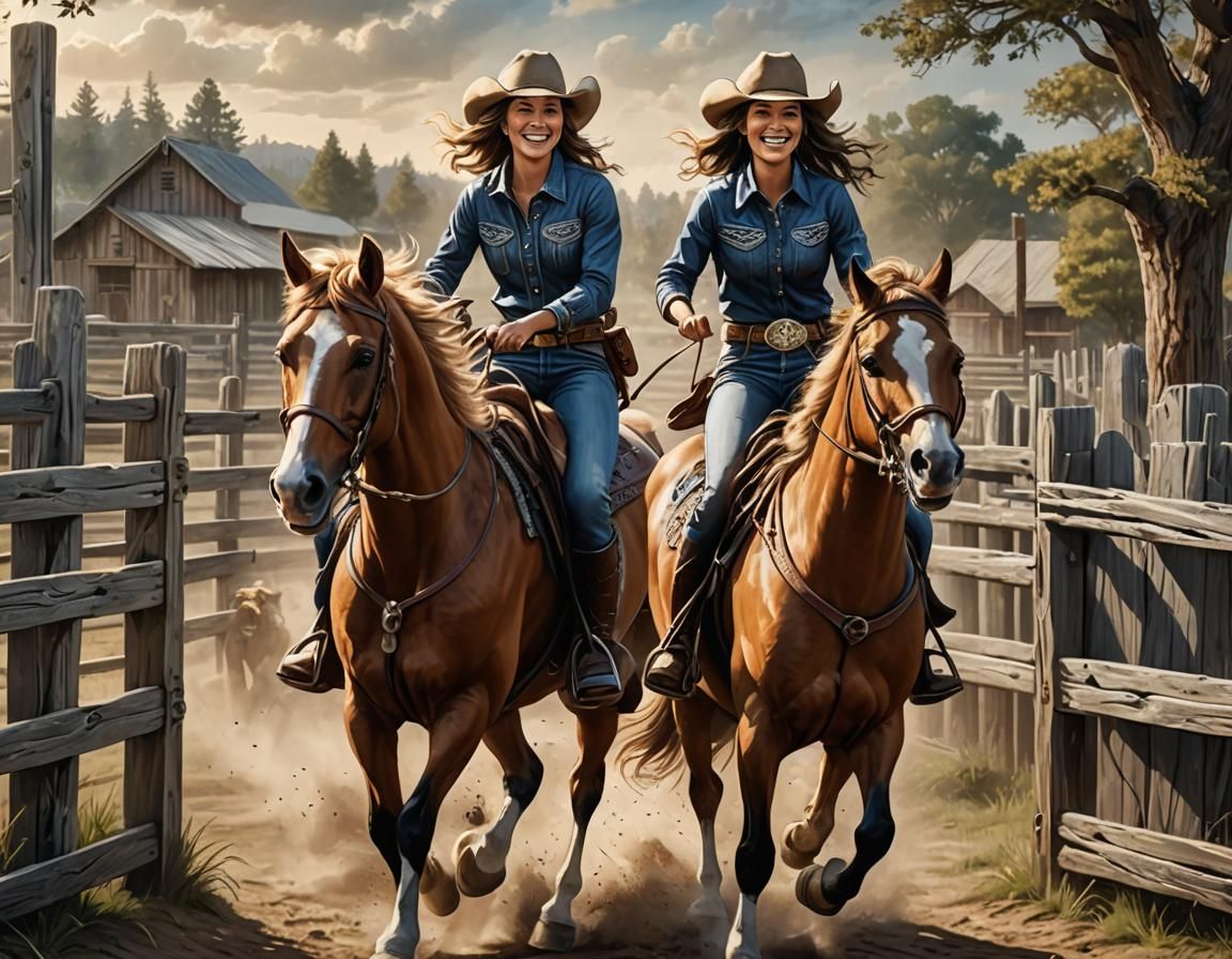 Woman on Horseback with Dog in Rodeo Setting