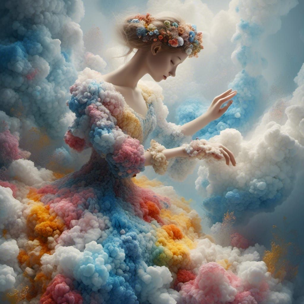 figura di donna meravigliosa tra le nuvole