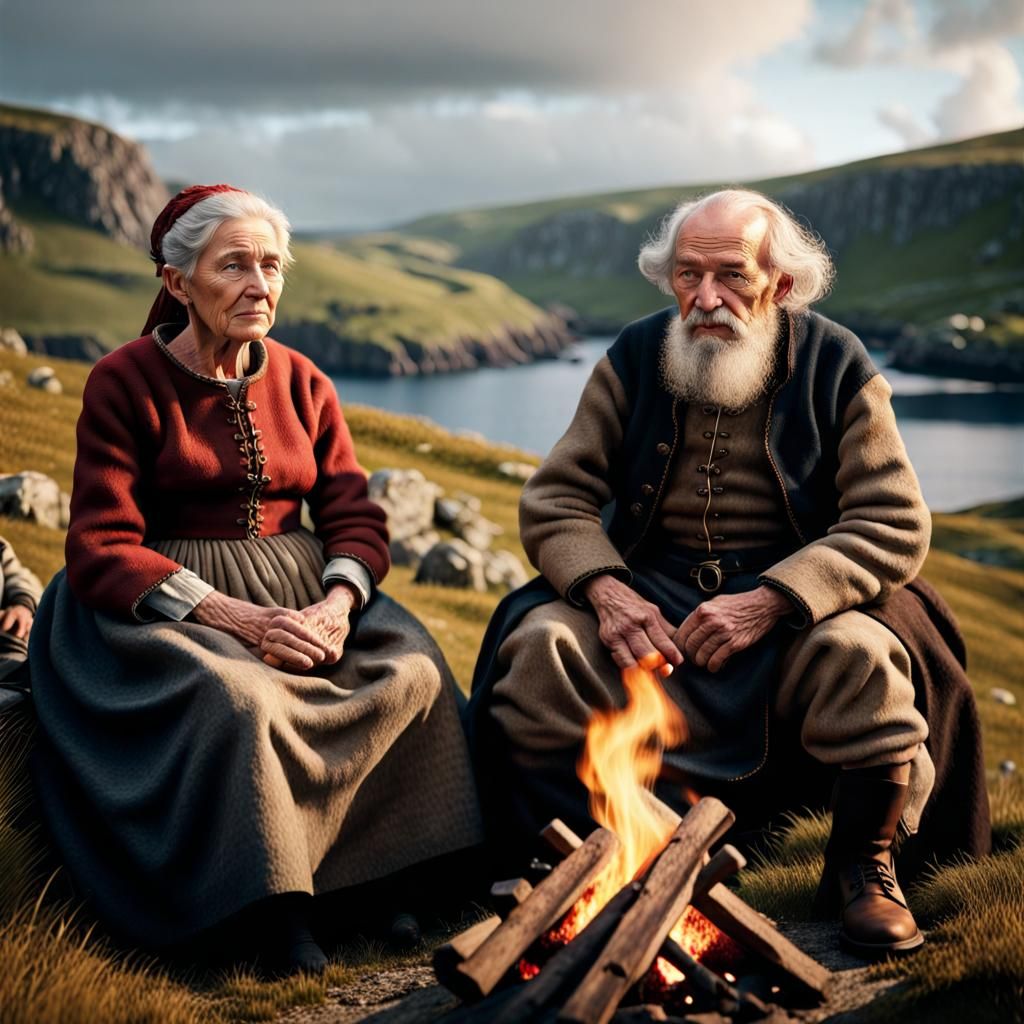 17th Century Peasant Couple in Shetland Hills