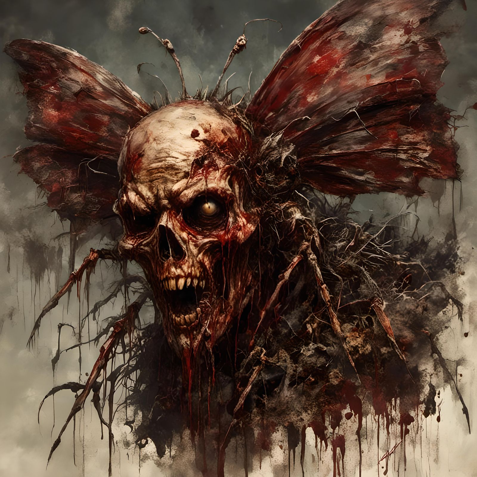 Macabre Zombie Butterfly in Psychedelic Horror Style