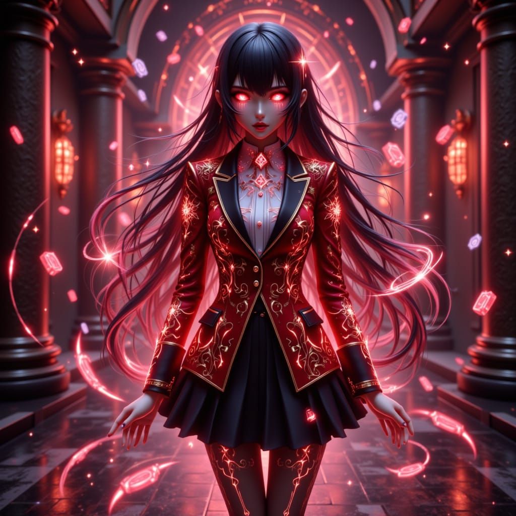 Yumeko Jabami in Glowing Red Academy Uniform