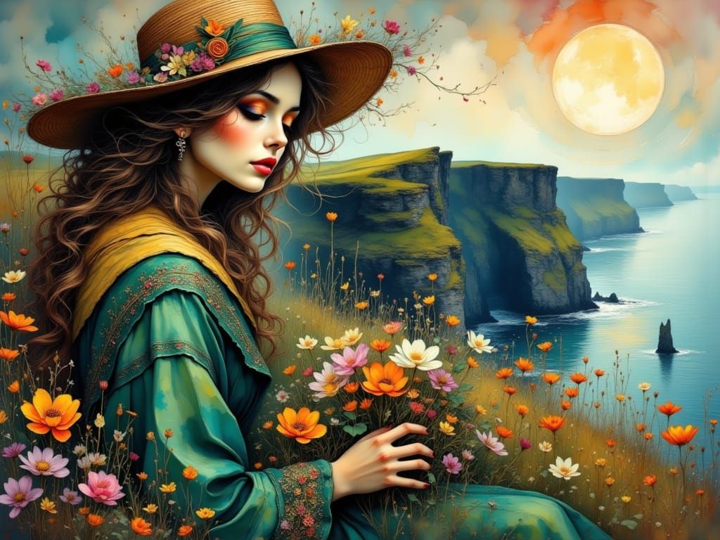 Ethereal Irish Beauty Amidst Cliffs of Moher in Surreal Abst...