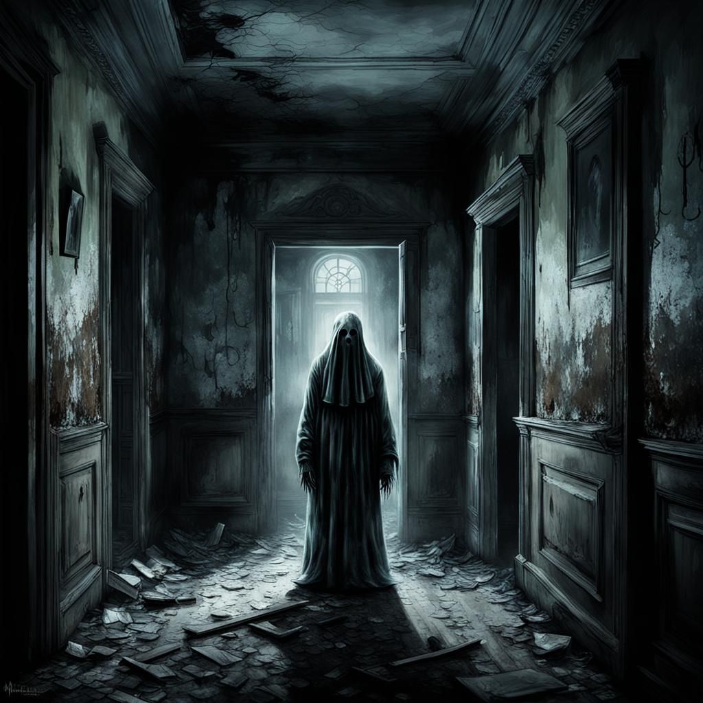 Terrifying Ghosts Haunt Abandoned Mansion: Horror Painting