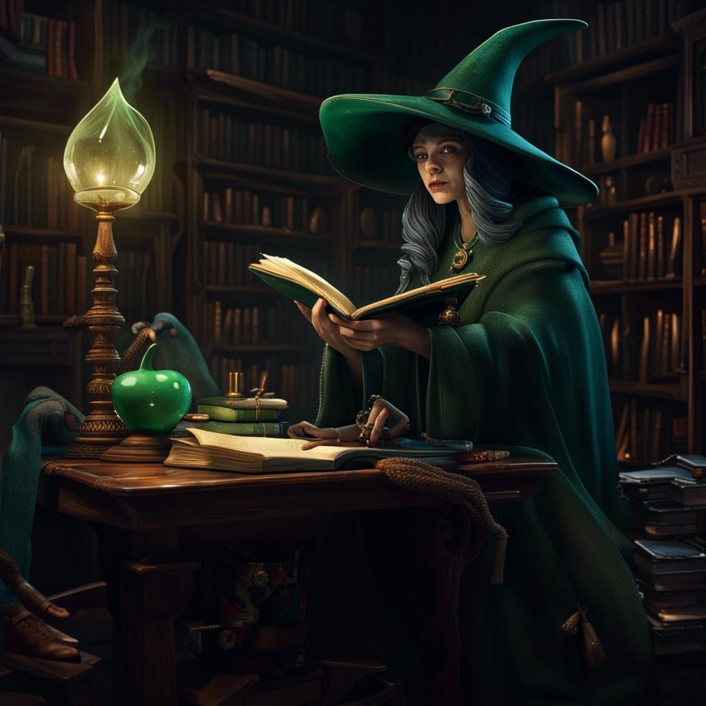 Cinematic Witch Reading a Book by the Mirror