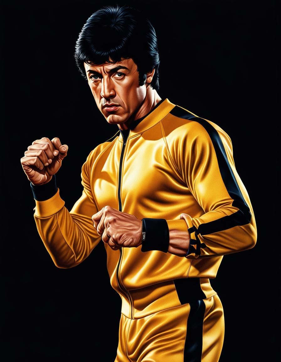 Stallone as Bruce Lee in Hyperrealistic Style