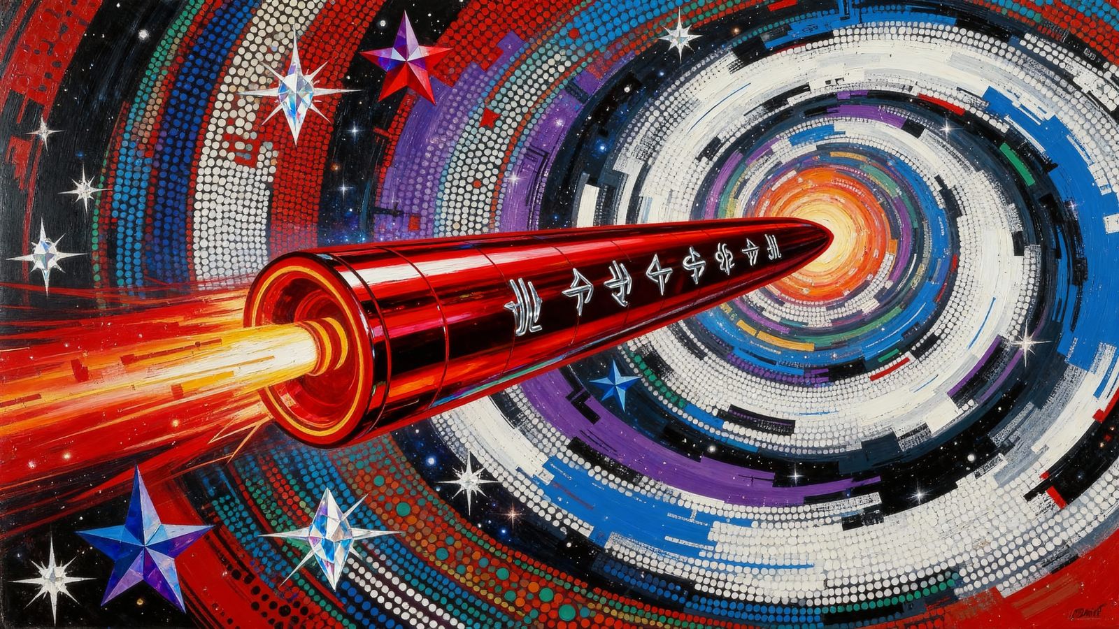 Sleek Starship in Cosmic Vortex, Abstract Expressionist Styl...