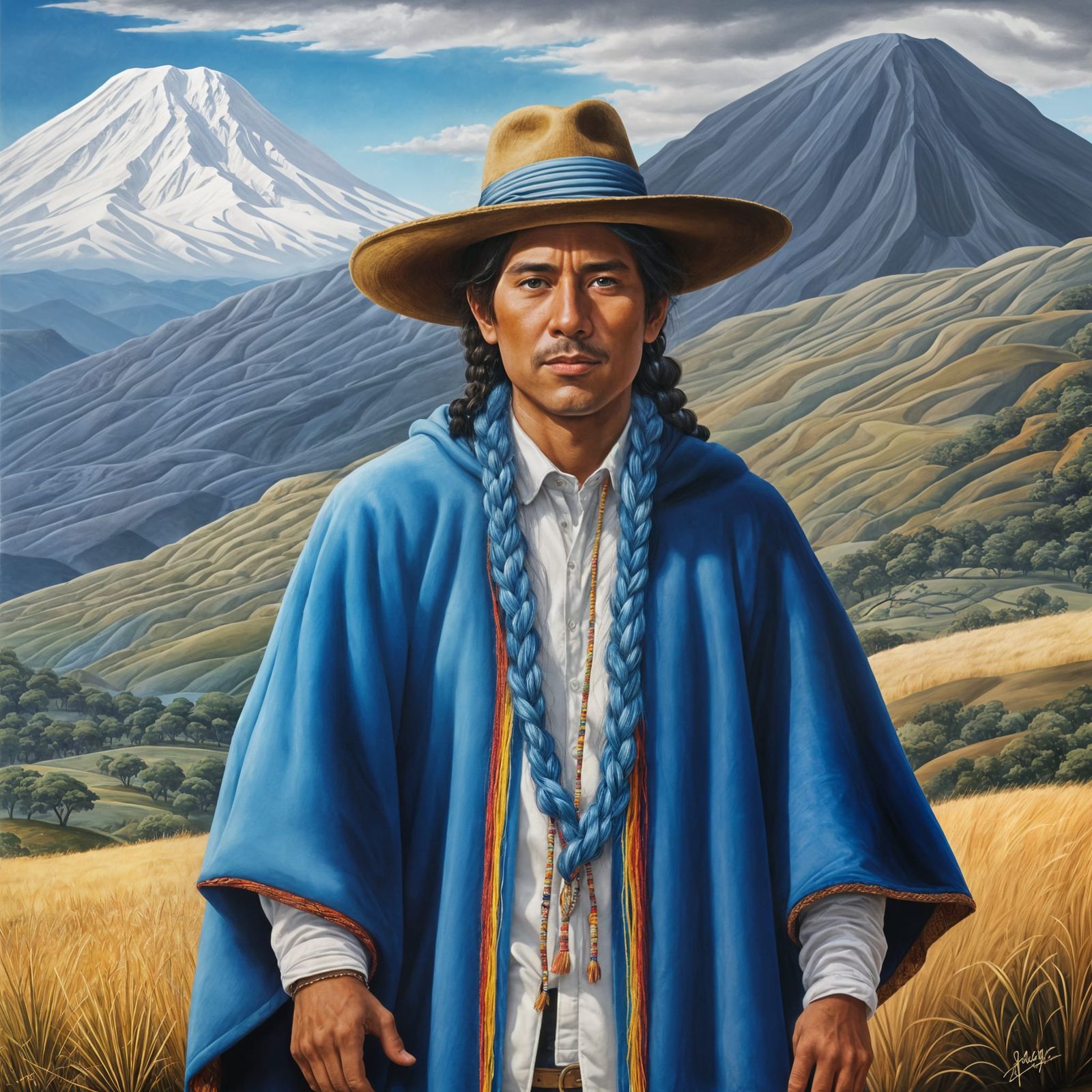 Ecuadorian Man on Chimborazo in Traditional Dress