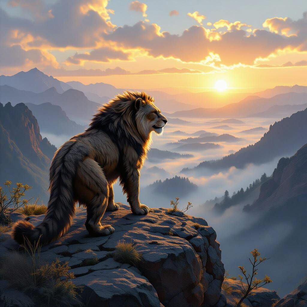 Photorealistic Smilodon on Rocky Outcrop at Sunrise