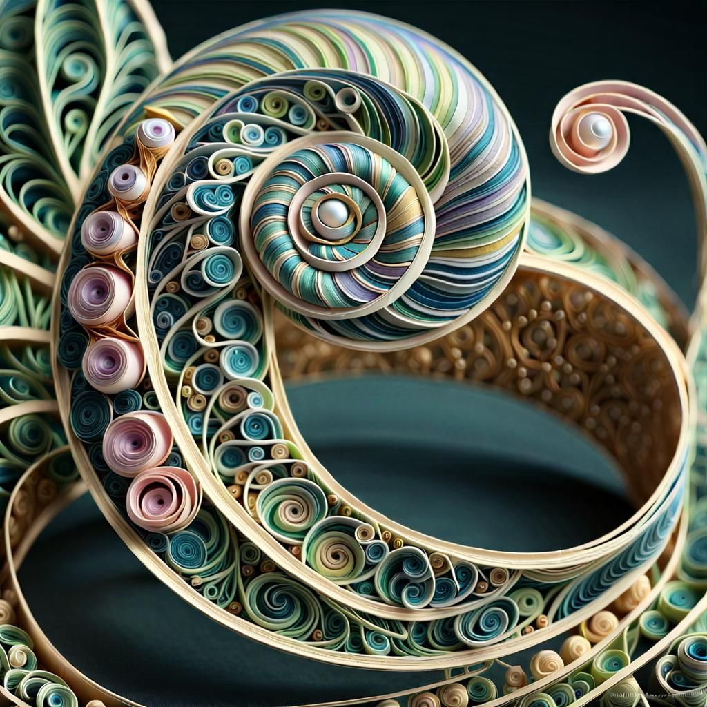 Quilled Snail on Leaf in Art Nouveau Style