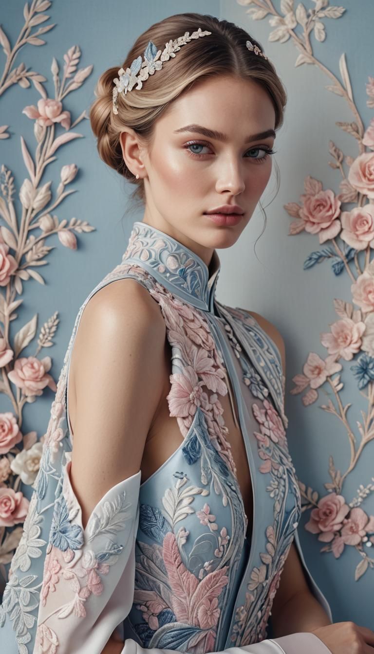 Stunning Woman in Modern Haute Couture Fashion