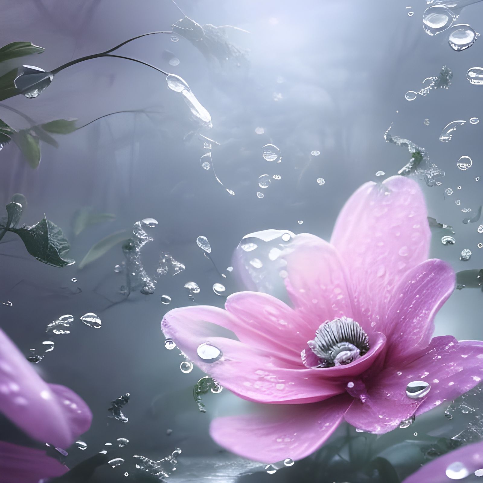 Shining Water Dew on White Flower