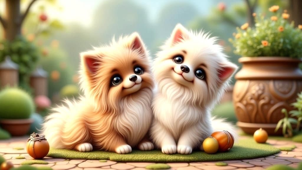 Whimsical Pomeranian Puppy in Fantasy Style