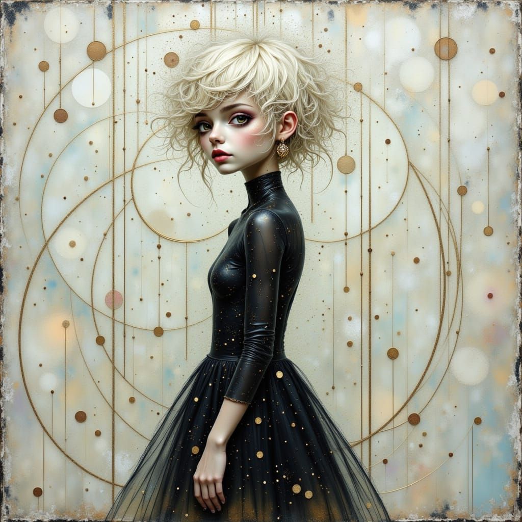 Woman With Iridescent Wall in Dreamy Style