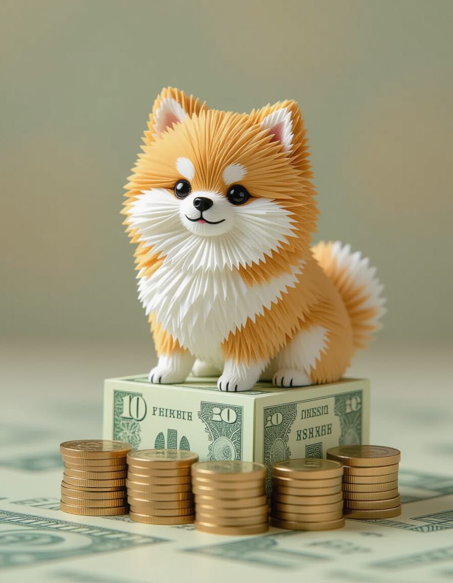 Pomeranian Sculpture from Yen & Euro Coins