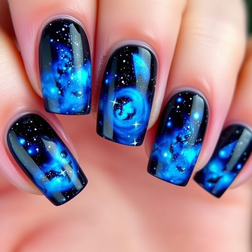 Star Field Nail Art in Digital Painting Style