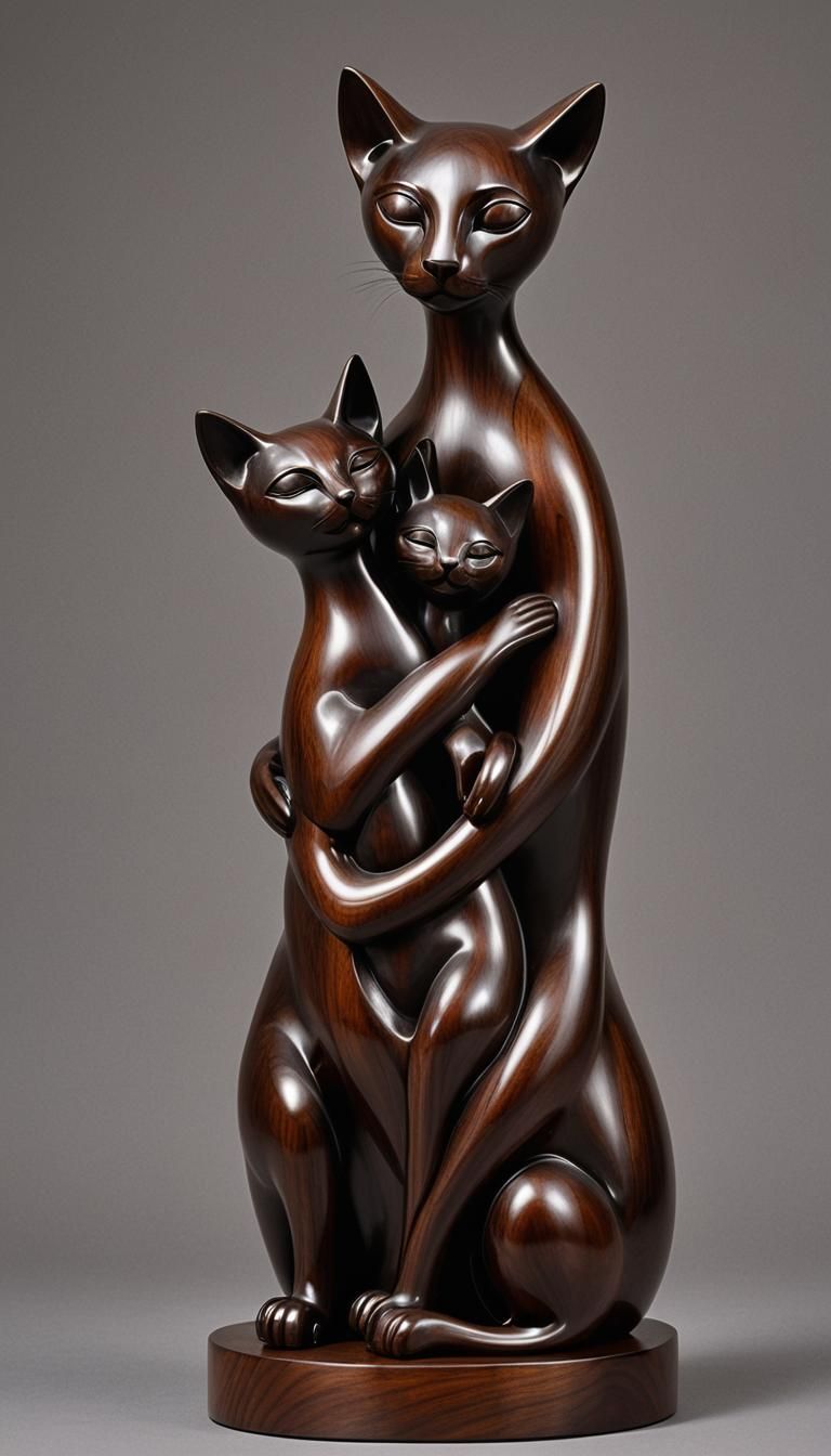 Entwined Cats: Wooden Sculpture in Modern Style