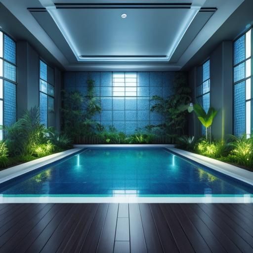 Nighttime Liminal Space with Circular Pool in Vaporwave Styl...