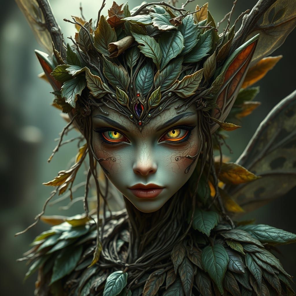 Ethereal Woodland Fairy with Leaf and Twig Body
