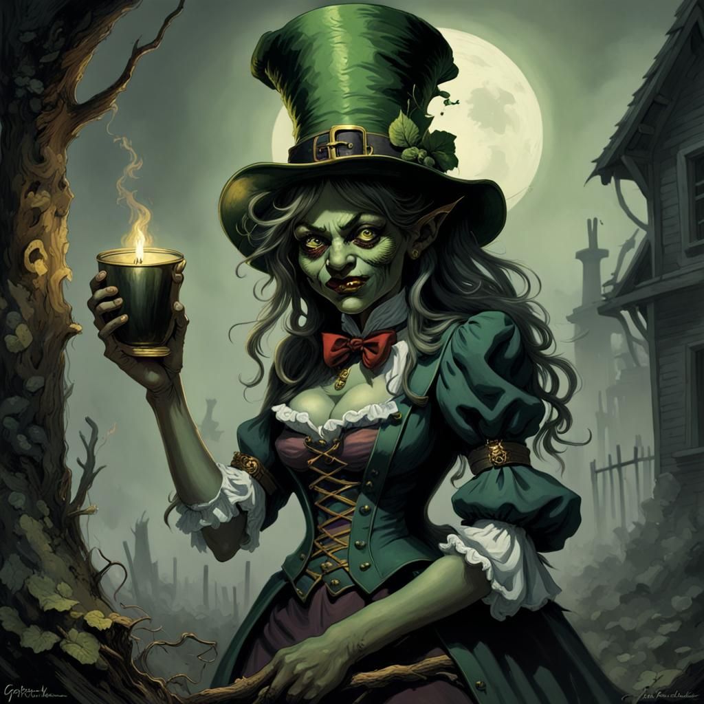 Dark Female Leprechaun in Horror Style