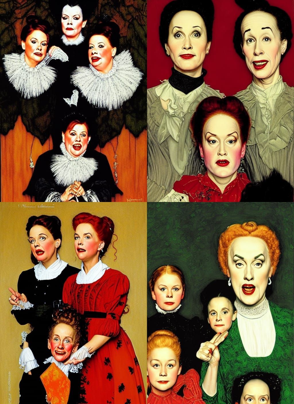 Sanderson Sisters Portrait in Rockwell Style