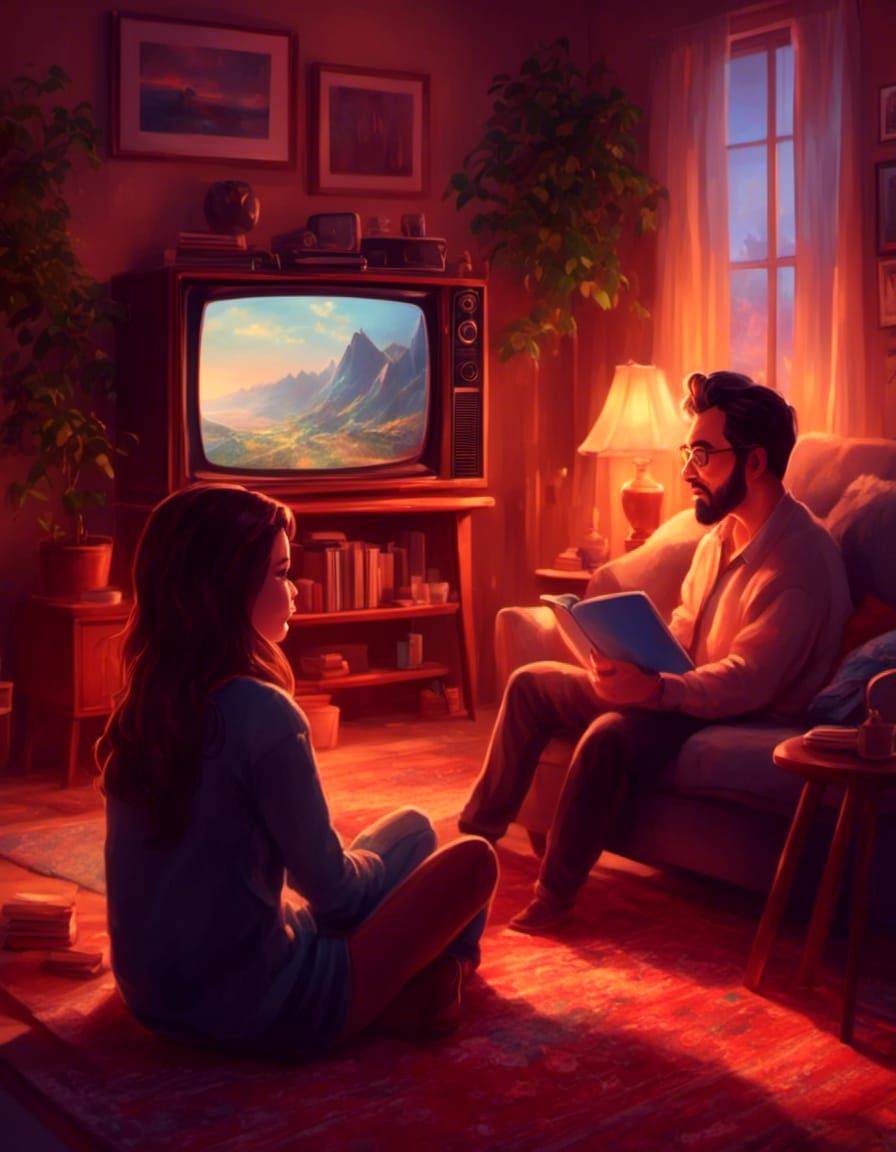 Intrigued Woman and Man Watch Vintage Television