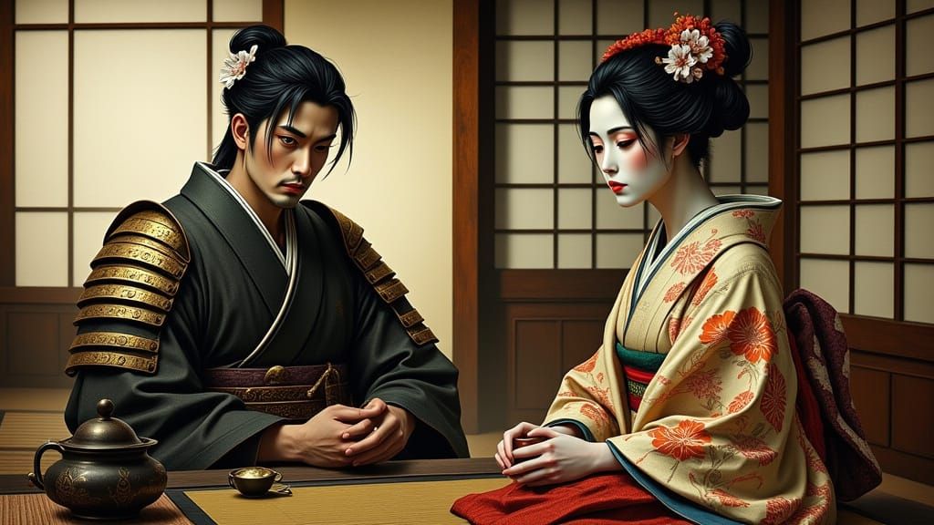 Samurai and Geisha in Ancient Japanese Tea Ceremony