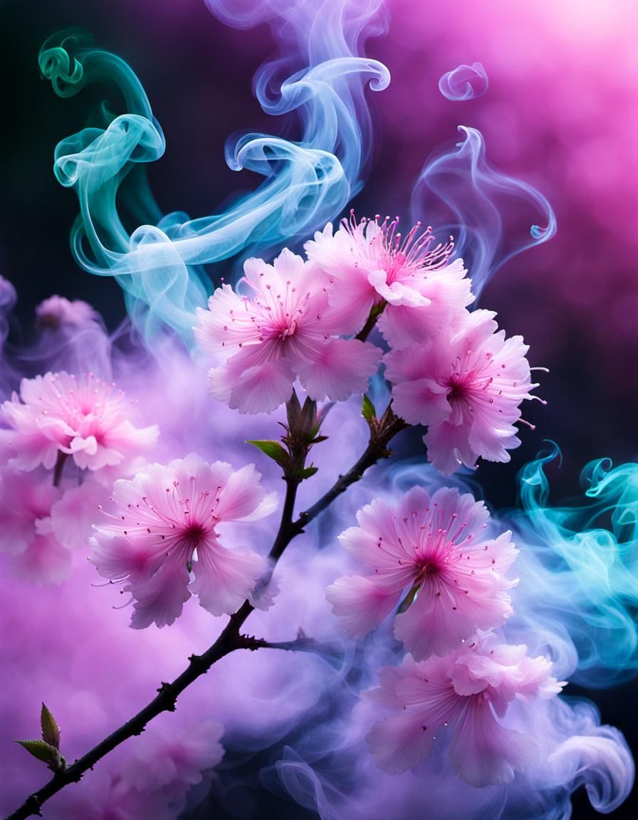 Bioluminescent Sakura Smoke Dreamscape