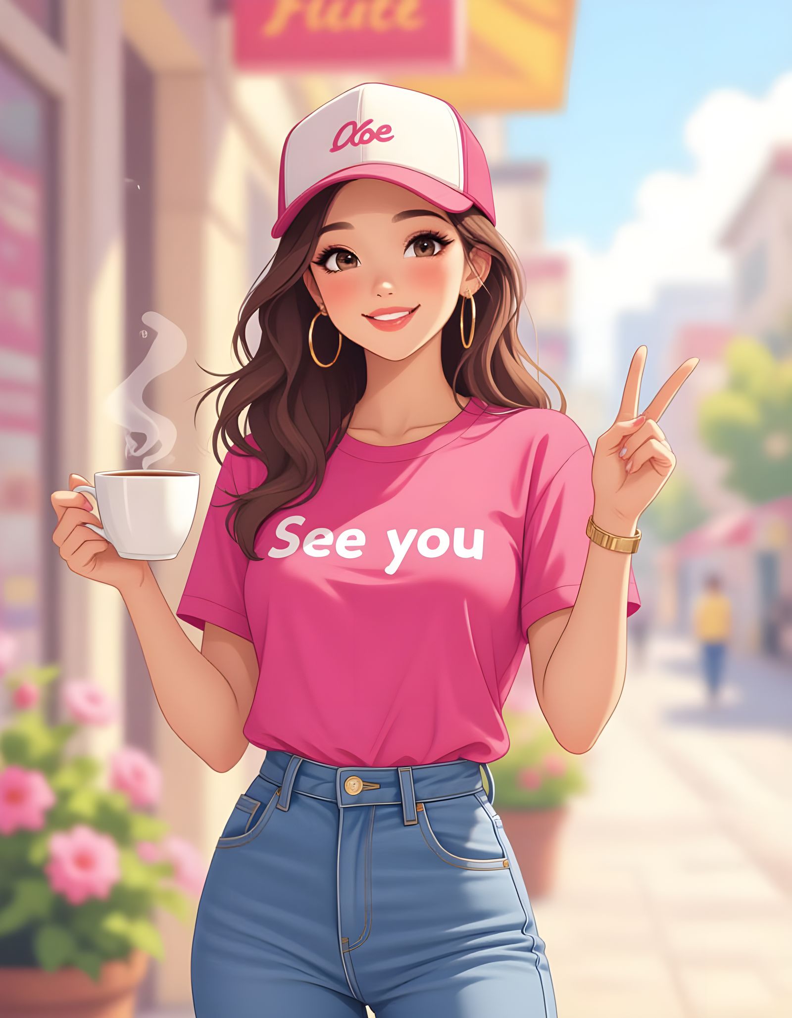 Cute Girl with Tea in Casual Fashion